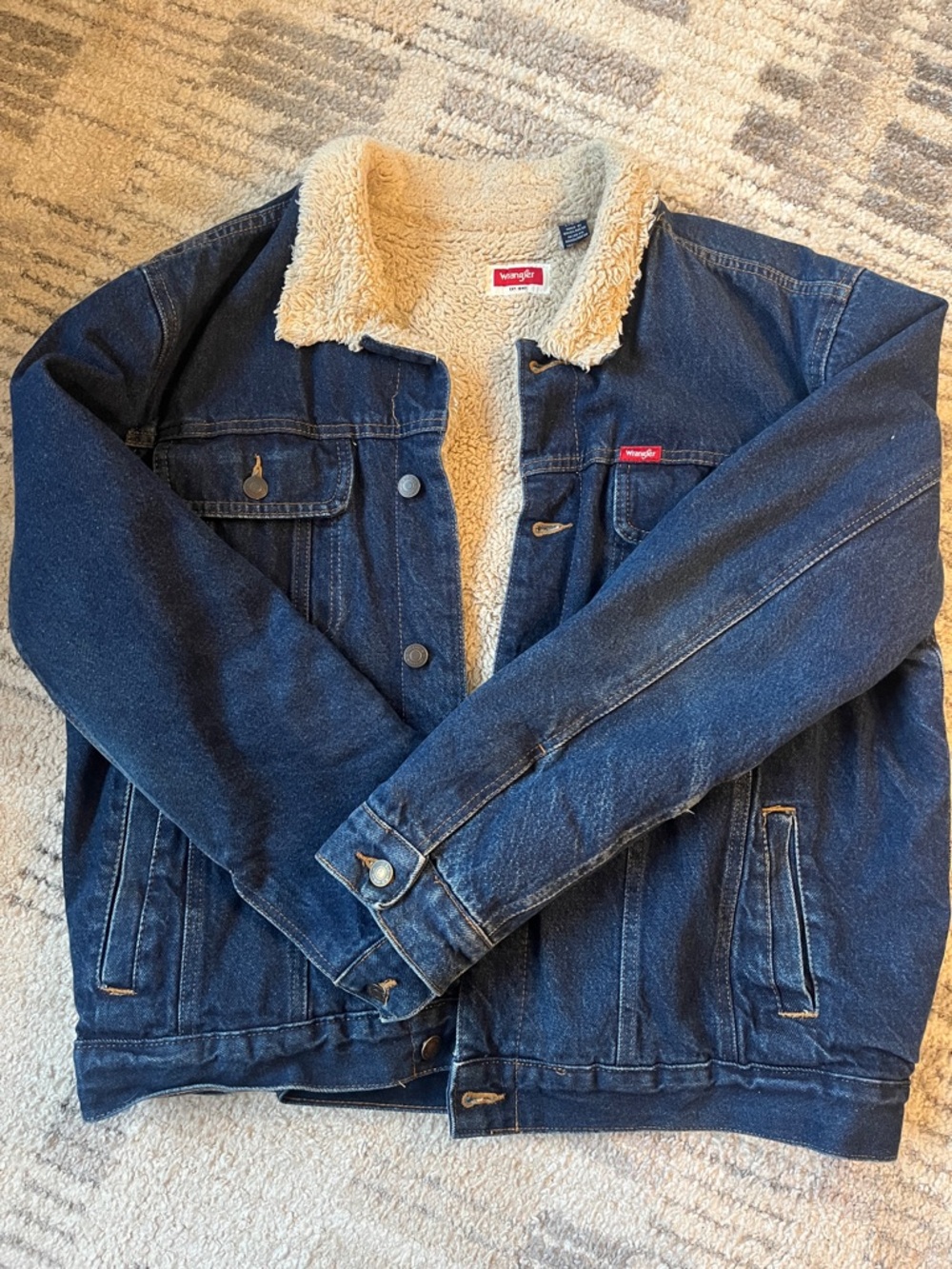 Wrangler Dark Blue Denim Jacket with Cream Sherpa Collar